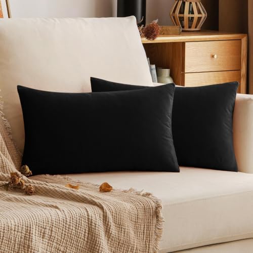 VAKADO Black Lumbar Velvet Soft Solid Throw Pillow Cases Decorative Rectangle Cozy Cushion Covers Home Decor for Living Room Couch Sofa Car 12x20 Inch Set of 2 - Image 5