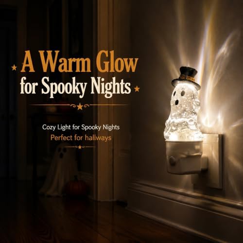 Halloween Ghost Plug-in Night Light with Moving Glitter and Top Hat - Image 6