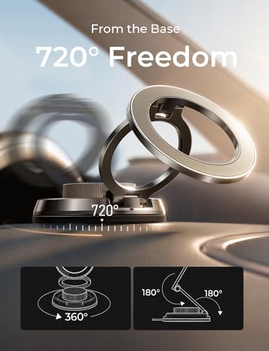 LISEN Suction Phone Mount for Vacuum for iPhone 18 Pro Max Car Mount Holder [All-Metal & Nano Gel 98+LBS Suction], 360 Adjustable Magnetic Phone Holder for Car Magsafe Car Mount for iPhone 18 17 16