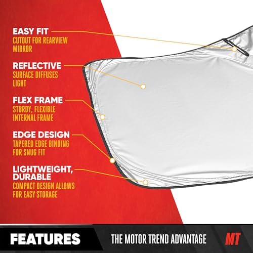 Motor Trend Windshield Sun Shade for Toyota Tundra - Tundra Accessories 2007-2021 - Custom Fit Sun Shade for Car Windshield - Automotive Toyota Truck Window Sunshade Cover for Interior Protection
