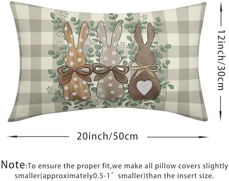 Easter Pillow Covers 12x20 Set of 2 Spring Throw Pillow Covers Rustic Bunny Buffalo Plaid Pillowcase Linen Decoration Farmhouse Soft Decorative Grey Cushion Case Couch for Indoor Outdoor Home Decor - Image 4