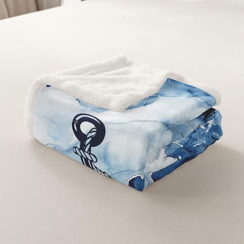 Marble Sherpa Blanket Nautical Anchor Throw Blanket Bedroom Living Room Soft Cozy Modern Abstract Ink Painting Blankets Decor for Bed Couch Sofa Blue White Black Flannel Blankets 40"x50" - Image 7