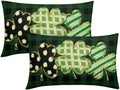 St Patricks Day Pillow Covers 12x20 Set of 2 Shamrock Clover Dark Green Throw Pillow Covers Spring Pillowcase Linen Farmhouse Decorative Buffalo Plaid Cushion Case Couch for Indoor Home Decor by Unknown