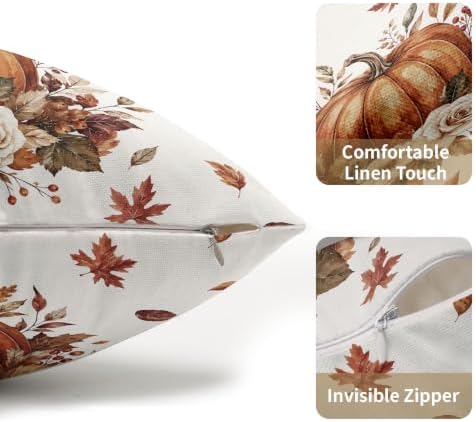 Fall Pumpkin Lumbar Pillow Covers 12x20 Set of 2 Burnt Orange Maple Leaves Floral Outdoor Throw Pillows Covers Thanksgiving Rustic Decorative Farmhouse Cushion Case for Room Couch Sofa - Image 5