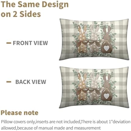 Easter Pillow Covers 12x20 Set of 2 Spring Throw Pillow Covers Rustic Bunny Buffalo Plaid Pillowcase Linen Decoration Farmhouse Soft Decorative Grey Cushion Case Couch for Indoor Outdoor Home Decor - Image 6