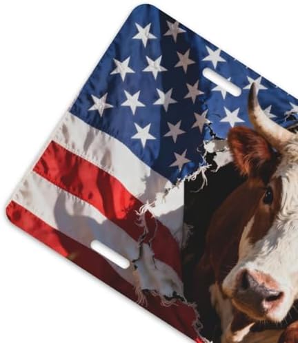 Cow American Flag Retro Front License Plate 6" * 12" for Women