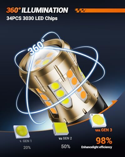 SEALIGHT 3157 Switchback LED Bulbs 3057 3457 4157 Dual Color Amber/White Anti Hyper Flash With Extra Resistor Error Free Turn Signal Lights and DRL/Parking Lights, 2PCs