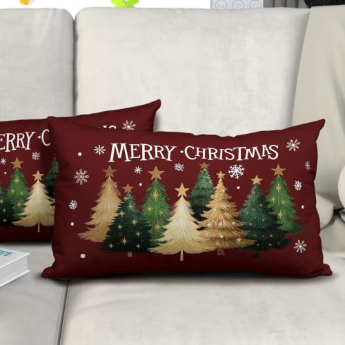 Sweetshow Xmas Tree Red Pillow Covers Set of 2 Cotton 20x12 Inches - Image 6