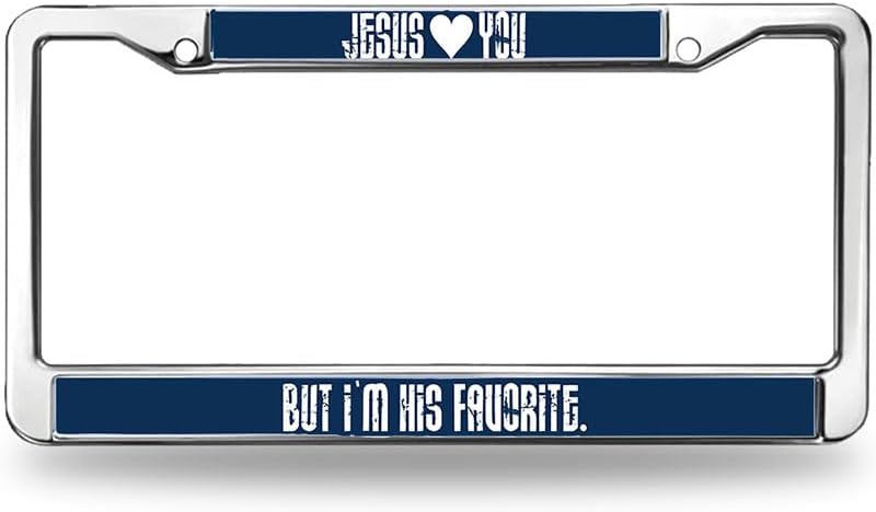 I am The Favorite of Jesus License Plate Frame Custom Jesus God Loves You License Plate Frame Stainless Steel Jesus is The Way Rust-Proof License Plate Frame with Chrome Mounting Set