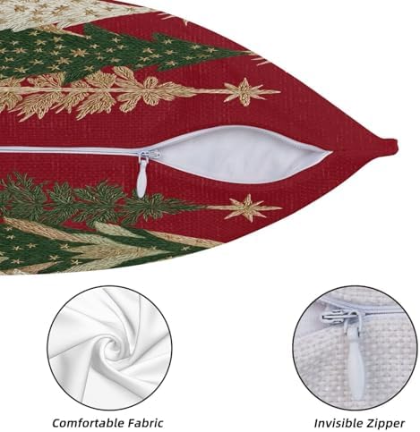 KiuLoam Red Christmas Pillow Covers 24x24 Set of 2 Gold Green Christmas Tree Print Decorative Outdoor Throw Pillow Cases Winter Holiday Cushion Covers for Sofa Bed Couch Living Room Decor - Image 5