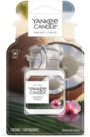 Yankee Candle Car Jar Ultimate Air Freshener, Hanging Car Freshener, Long Lasting Car Fragrance (Coconut Beach)