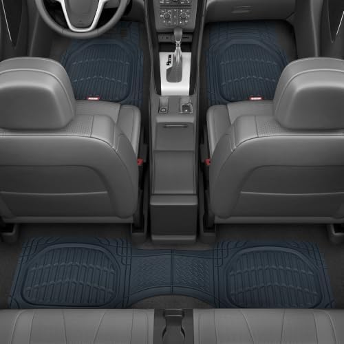 Motor Trend FlexTough Floor Mats for Cars, Blue Deep Dish All-Weather Car Mats, Waterproof Trim-to Fit Automotive Floor Mats for Cars Trucks SUV, Universal Floor Liner Car Accessories