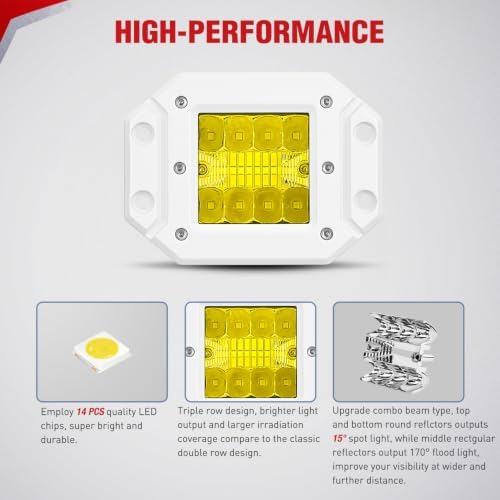 Nilight Flush Mount LED Light Pods 2PCS 42W Spot Flood Combo Beam Yellow
