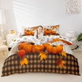 Erosebridal Fall Pumpkin Harvest Duvet Cover Queen Size, Country Cottage Decor Comforter Cover for Kids Teens Adult Bedroom, Brown Plaid Bedding Set Rustic Maple Autumn Leaves Bedspread Cover by Erosebridal