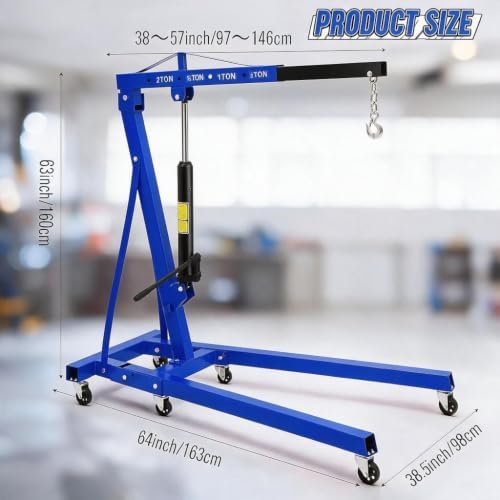 2 Ton Foldable Engine Hoist Cherry Picker Hydraulic Crane 6 Steel Casters - Image 2