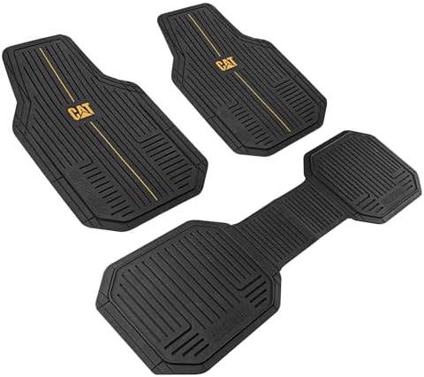 CAT® Trim to Fit Rubber Car Mats Full Set, Automotive Floor Mats, Interior Accessories & Car Rug Protection VulcanCore Heavy-Duty 4-Piece All Weather Floor Mats for Cars, Trucks & SUVs Black Yellow
