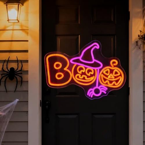 Pumpkin Witch Boo Neon Sign, Happy Halloween LED Light, 16.7"x12" - Image 6