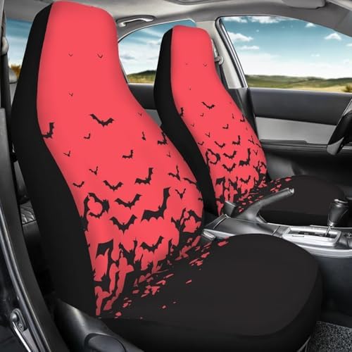 Red Black Bat Halloween Print Car Seat Cover Colorful Cute Print Front Seat Covers 2 pcs, Vehicle Seat Protector Car Mat Covers, Fit Most Vehicle, Cars, Sedan, Truck, SUV, Van