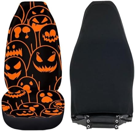 Orange Black Ghost Halloween Print 2 PCS Cool Graphic Car Seat Covers Unique Print Front Auto Seat Cover,Car Bucket Seats Protector Covers Universal fit for SUV Sedan Van
