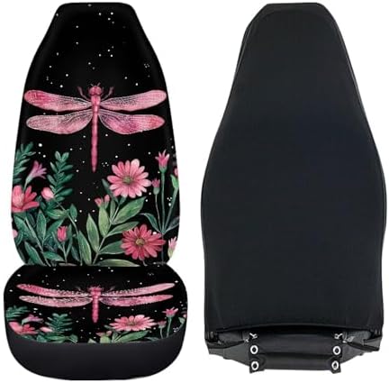 Talayituse Dragonfly Flower Leaf Print Car Seat Covers Full Set of 2 Vehicle Protector Front Seats Covers Stretchy Washable Car Accessories Bucket Seat Cover