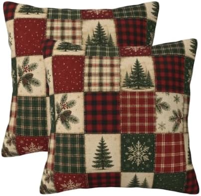 Christmas Plaid Pillow Covers 20x20 Set of 2 Winter Holiday Farmhouse Decor by KiuLoam