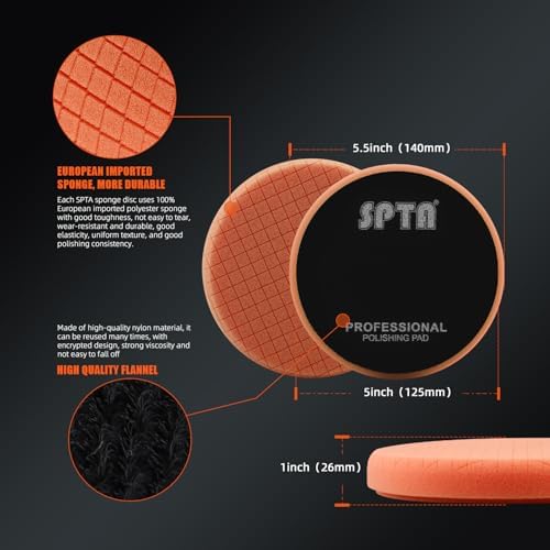 Buffing Polishing Pads, SPTA 5Pcs 5.5 Inch Face for 5 Inch 125mm Backing Plate Mix Cutting Force Buffing Pads Cutting Polishing Pad Kit for Car Buffer Polisher Compounding,Polishing, Waxing-SQPPS5MIX - Image 3