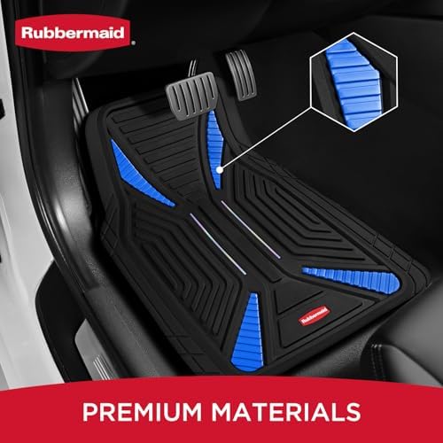 Rubbermaid Car Mat Full Set, Universal Trim-to-Fit Heavy-Duty Car Floor Mats – 4-Piece Set for All Weather Protection – Durable Rubber Mat for Cars, Trucks, SUVs & Vans-Blue