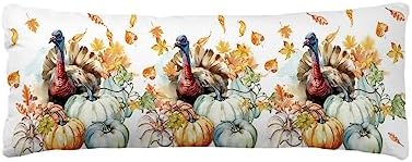 Pillow Covers 20x54 Inch - Body Thanksgiving Watercolor Turkey with Pumpkins White Soft Brushed Microfiber Pillowcases with Hidden Zipper Closure Bed Pillow Shams for Bedroom Sofa Car by T%26H+XHome