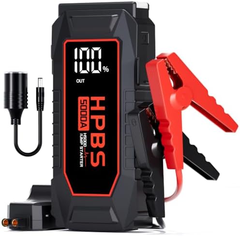 Car Jump Starter - 5000A Peak Jump Starter Battery Pack with DC for Up to All Gas and 10.0 L Diesel Engines, 12V Portable Battery Jump Starter with 3.0" LCD Display by HPBS