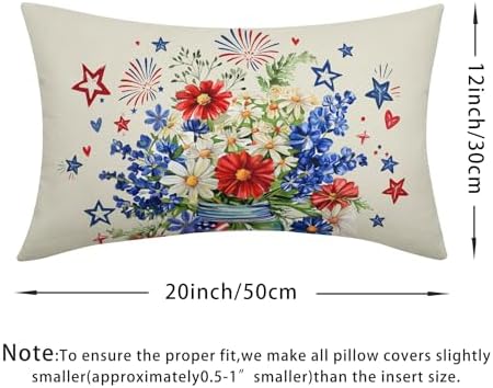 4th of July Pillow Covers 12x20 Set of 2, Patriotic Throw Pillow Covers Independence Memorial Day Pillowcase, Summer Floral Decorative Fourth of July Cushion Case Couch for Indoor Outdoor Home Decor - Image 4