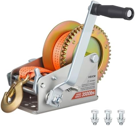 VEVOR Boat Winch, 3500 lbs Hand Winch, Heavy Duty Manual Rope Crank with 20ft Orange Polyester Strap, Portable Two-Way Ratchet, 2 Speed Switchable, Anti-Slip Handle Gear for Boat Trailer ATV Towing by VEVOR