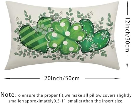 St Patricks Day Pillow Covers 12x20 Set of 2 Shamrock Clover Throw Pillow Covers Rustic Spring Pillowcase Linen Decoration Farmhouse Decorative Green Cushion Case Couch for Indoor Outdoor Home Decor - Image 4