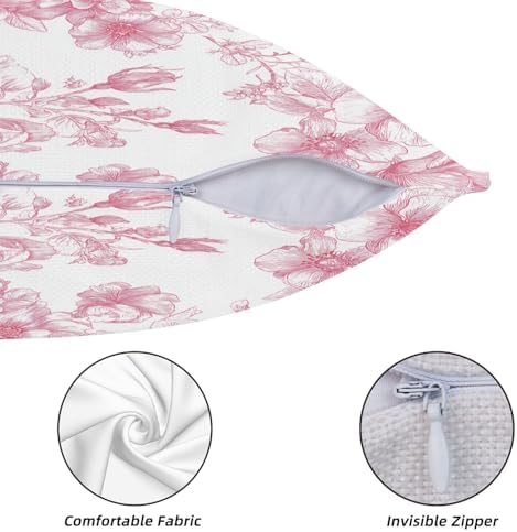 KiuLoam Pink Floral Pillow Covers 20x20 Inch Set of 2, Chinoiserie Ink Line Flower Farmhouse Decorative Throw Pillows, Vintage Rustic Outdoor Square Cushion Cases for Sofa Couch Bed Home Decor - Image 5