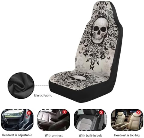 Damask Skull Car Seat Covers Breathable Front Seat Cover