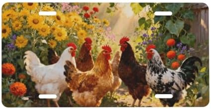 Rooster Garden Oil Painting Front License Plate 6" * 12" for Women