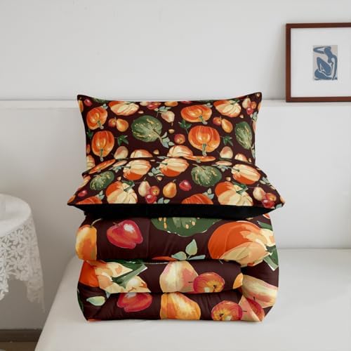 Erosebridal Pumpkin Comforter Set for Girls Toddler Boys Farmhouse Fall Harvest Decor Bedding Queen, Thanksgiving Decorations Bedding Comforter Sets for Adults Autumn Decorations for Home - Image 5