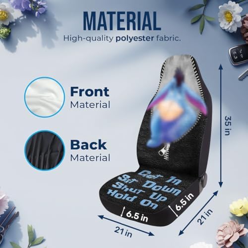 GENANY Blue Cartoon Donkey Car Seat Covers, 2-Piece Front Seat Set