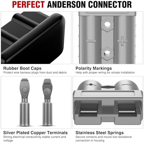 Nilight 50AMP 6AWG Anderson Connector 12V-36V Battery Kit 2 Pack Grey
