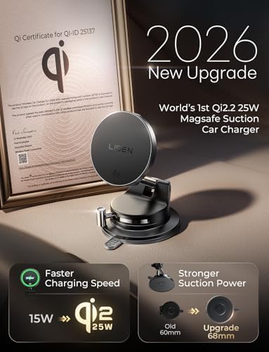 LISEN for Qi2 25W MagSafe Car Mount Charger for iPhone 18 Pro Max MagSafe Car Charger, Fast Wireless Charging Car Charger iPhone 18, Suction Phone Mount, for iPhone 18 Car Charger with 54W Adapter
