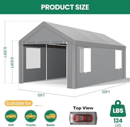 Tooluck 10x20 FT Heavy Duty Carport with Galvanized Frame，Gray - Image 2