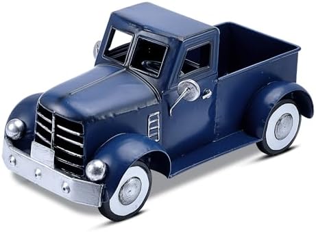 Farmhouse Blue Truck Table Decor, Vintage Metal Car Decoration by Addbliss