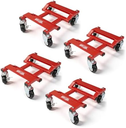 TUFFIOM Car Dolly Set of 4, Wheel Dollies, 6000LBS, Deformation-Resistant Secure V-Groove,Solid Casters Upgraded for Heavy Duty Vehicles Moving & Auto Repair, SUV, Trailers, Red by TUFFIOM