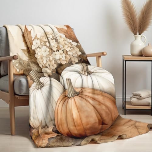 Fall Blankets and Throws White Pumpkin Print Blanket for Couch Bed Room Home Autumn Harvest Flannel Throw Thanksgiving Decor Gifts (49"x59") - Image 3