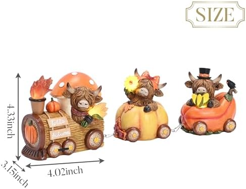 Valery Madelyn Fall Decorations for Home, Lighted Highland Cow Train Decor for Table Indoor, Resin Fall Decor Sunflower Mushroom Corn Thanksgiving Figurines for Autumn Harvest Porch Tiered Tray, 4.3" - Image 3