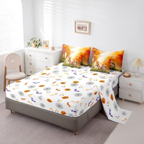 Bicycle Twin Size Comforter Set with Sheets Fall Decorations for Home 7 Pieces Bed in a Bag Twin Maple Leaves Rustic Farmhouse Autumn Decor Beddding Sets with Comforter,Flat Sheet,Pillowcases - Image 4