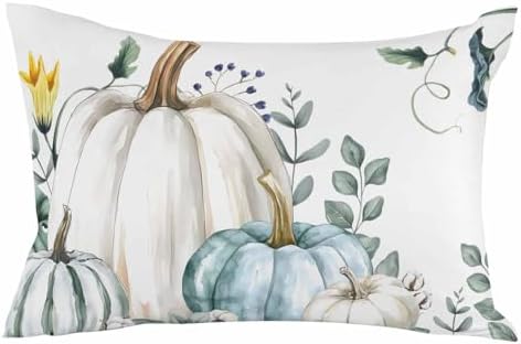 Pillow Covers 20x36 Inch - King Fall Thanksgiving Blue Grey Pumpkin Watercolor Eucalyptus Leaves Soft Brushed Microfiber Pillowcases with Hidden Zipper Closure Bed Pillow Shams for Bedroom Sofa Car by T%26H+XHome