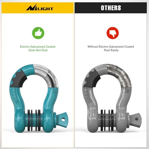 Nilight 2 PCS 3/4" D-Ring Shackle with 7/8" Screw Pin | 41,887lbs Break Strength Heavy Duty Off Road Recovery Shackle with Isolators Washers for Tow Strap,Winch,Off-Road Truck