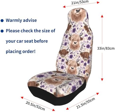 Highland Cow 2 Front Car Seat Covers for Car Truck Sedan SUV, Car Gifts, Durable Automotive Seat Covers, Breathable Bucket Seat Covers, Protective Interior Accessory