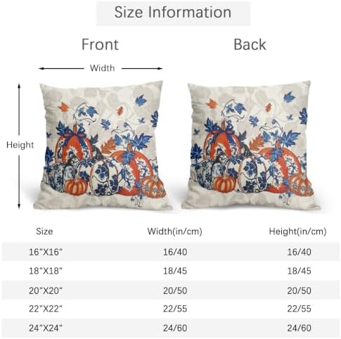 Fall Chinoiserie Pumpkin Throw Pillow Covers 18x18 Set of 2 Autumn Maple Leaves Blue Orange Porcelain Thanksgiving Pillow Covers Grandmillennial for Kitchen Sofa Cushion Outdoor Bedroom Decoration - Image 5