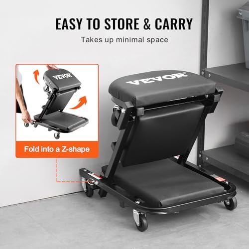 VEVOR Foldable Z Garage Creeper, 40 in, 450 lbs Load Capacity Rolling Folding Mechanic Creeper Stool, with 6 Universal Wheels Padded Seat Steel Frame, Lay Down or Sit Chair for Garage Shop or Home - Image 6